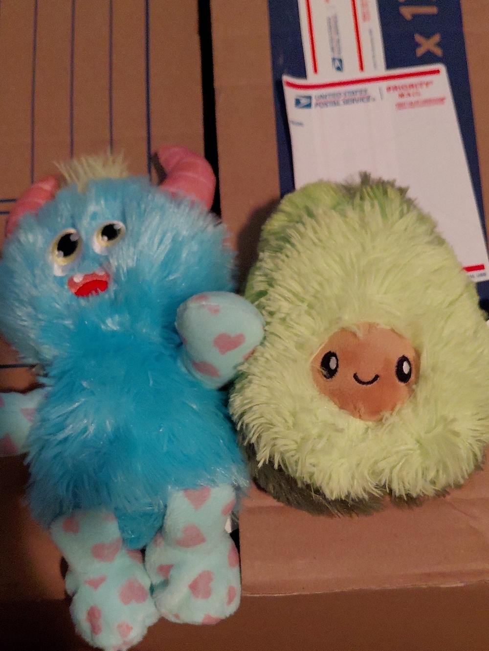Plush Avocado & Blue Monster Small Pet Toy Set - Green and Blue